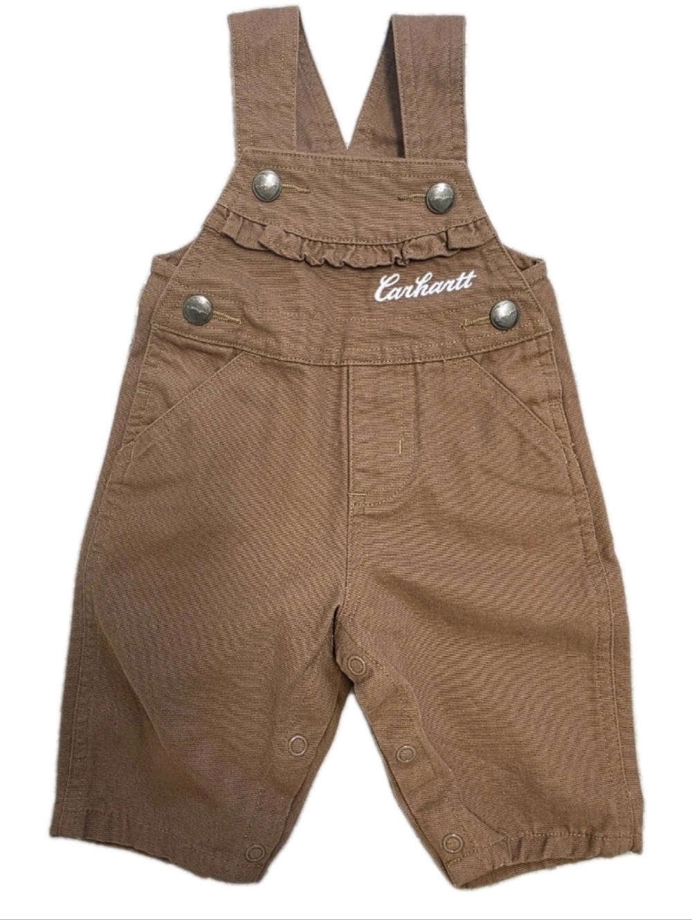 Carhartt Baby Girl Bib Overalls Shortalls Brown Tan 3 Months Ruffles